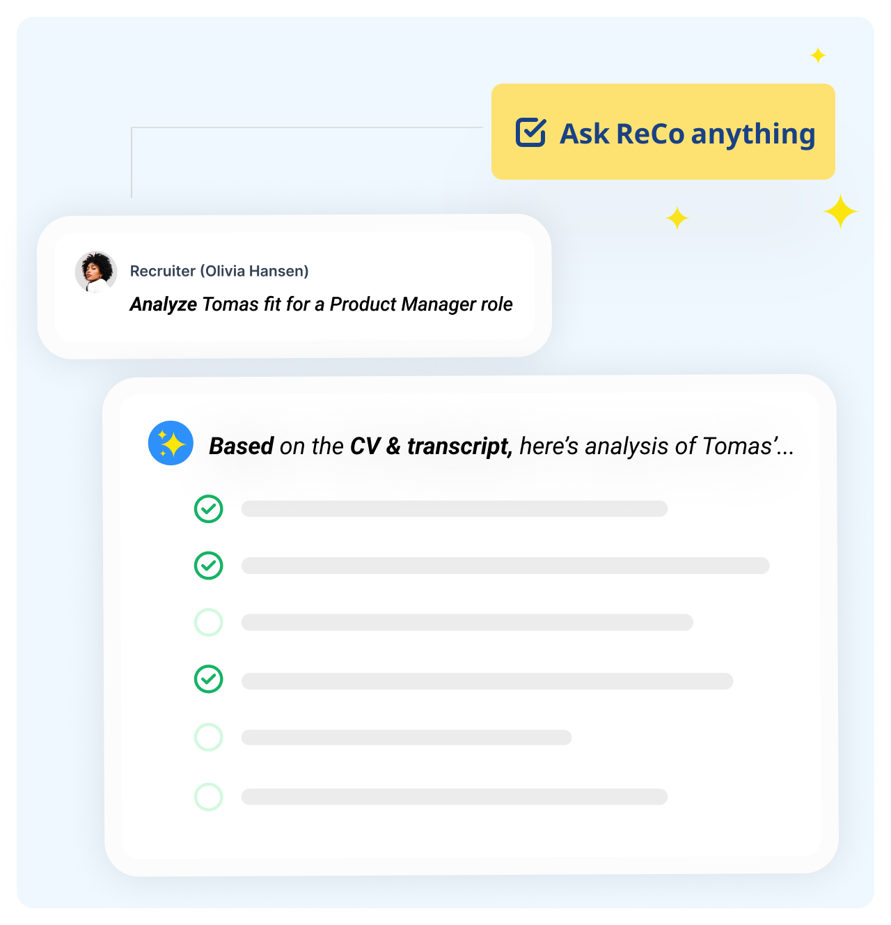 Chat with ReCo interface showing context-aware AI assistance during an interview.